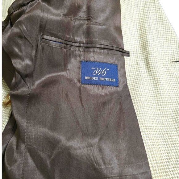 Brooks Brothers 346 Tan Houndstooth Silk Wool Linen Single Breasted Blaz… - Picture 8 of 12